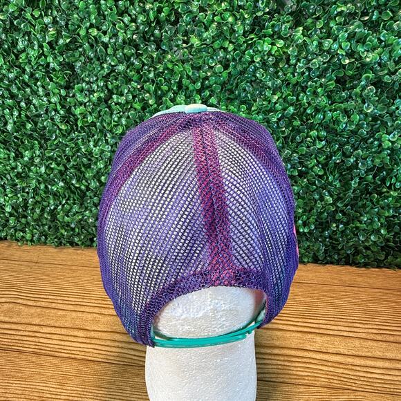 Women’s Ariat Adjustable Teal Purple Pink Striped Logo Cap Trucker Hat - Picture 9 of 11